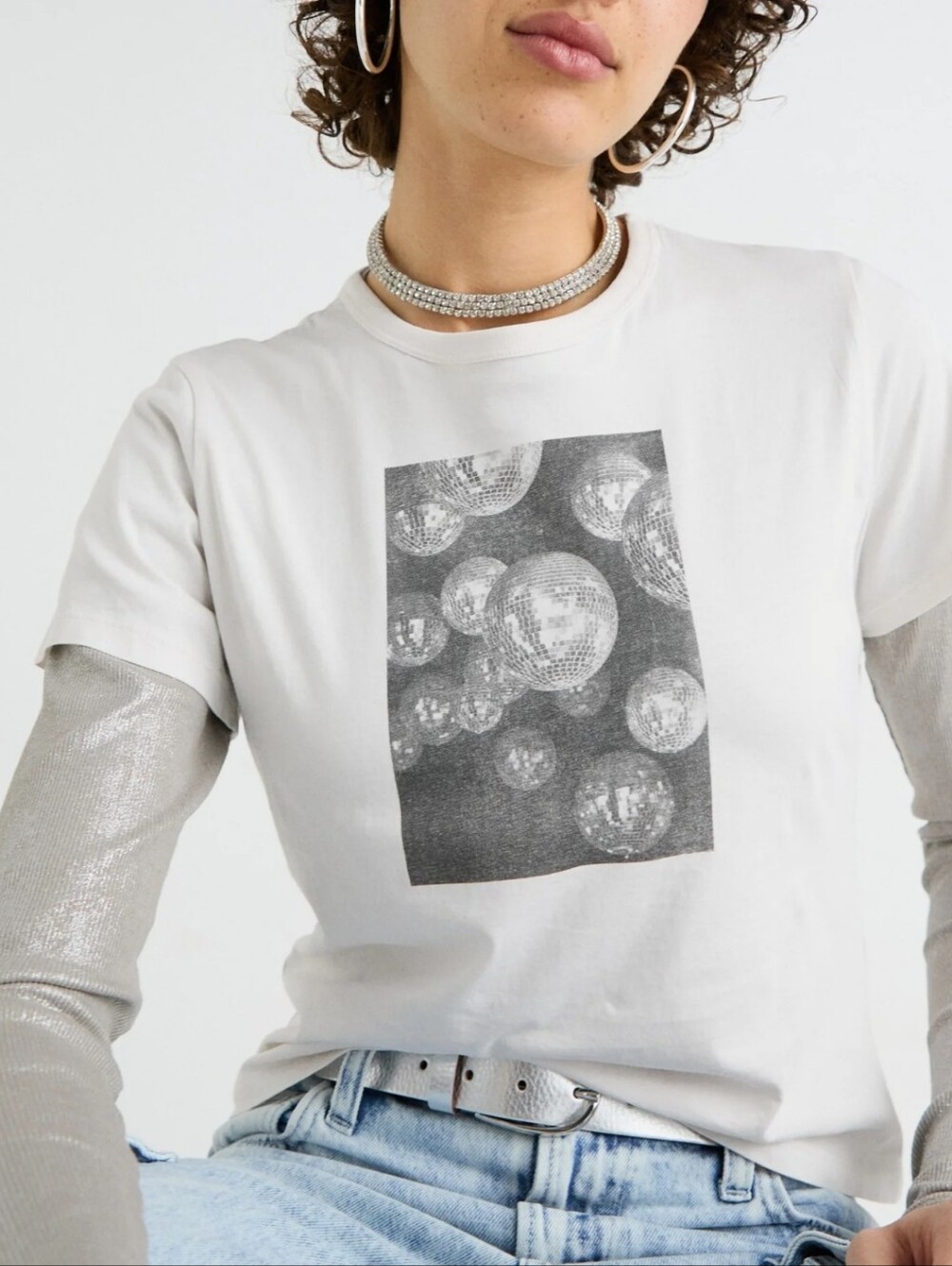 Abercrombie White Disco Ball Graphic Tee Shirt Top